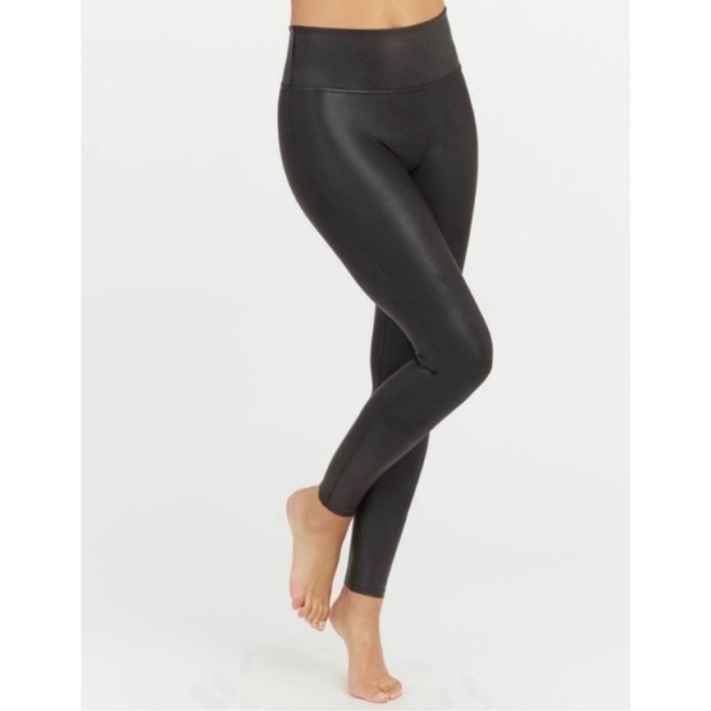 Spanx Black Petite Faux Leather Leggings Tights